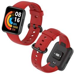 Mi-Case Kompatibel Für Xiaomi Redmi Watch 2/Redmi Watch 2 Lite Armband, Sport Silikon Uhrenarmband Redmi Watch Armband Smartwatch Ersatzarmband Xiaomi Redmi Watch 2/Redmi Watch 2 Lite-Rot von Mi-Case