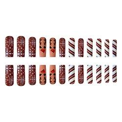 Winter French Press On Nails Mandel/Sarg/Quadratisch Künstliche Nägel Acryl Falsche Nägel Künstliche Kleber Nägel Zum Aufkleben Frauen Kleber Auf Kurzen Quadratischen Nägeln Weihnachten von Miaelle