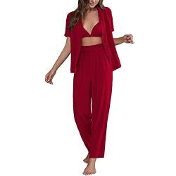 MianYaLi -Hose mit Frontausschnitt, Pyjama-Set, Baumwoll-Pyjama, Knopfleiste, Nachtwäsche Schlaf Anzug Frau von MianYaLi