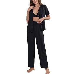 MianYaLi -Hose mit Frontausschnitt, Pyjama-Set, Baumwoll-Pyjama, Knopfleiste, Nachtwäsche Schlaf Anzug Frau von MianYaLi