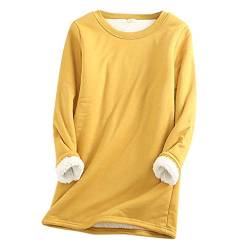 MianYaLi Winter Warm Sweatshirt,Dicker Plüsch Unterhemd Rundhals Einfarbig Sweatshirt Winter (Gelb, XXXXL) von MianYaLi