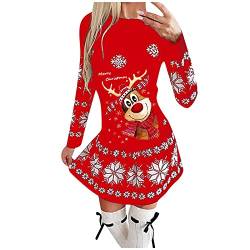 Weihnachtskleid, Große Größen A-Linie Weihnachten Jumperkleid mit Weihnachten Motiv für Herbst Winter (Rot 4, S) von MianYaLi