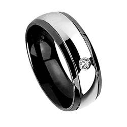 Mianova Band Ring Edelstahl Ehering Herrenring Damenring Partnerring Damen Herren mit Kristall Größe 65 (20.7) Schwarz Breit 8mm von Mianova