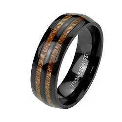 Mianova Band Ring Edelstahl Fingerring Doppel Holz Inlay Holzmaserung Schwarzer Herrenring Damenring Partnerring Ehering Damen Herren Größe 67 (21.3) von Mianova