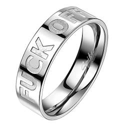 Mianova Band Ring Edelstahl Fingerring F-Off graviert Herrenring Damenring Partnerring Ehering Damen Herren Silber Größe 55 (17.5) von Mianova