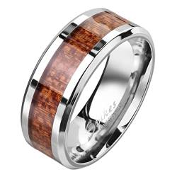 Mianova Band Ring Edelstahl Fingerring Holz Inlay Holzmaserung Herrenring Damenring Partnerring Ehering Damen Herren Größe 57 (18.1) | Silber von Mianova