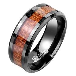 Mianova Band Ring Edelstahl Fingerring Holz Inlay Holzmaserung Herrenring Damenring Partnerring Ehering Damen Herren Größe 59 (18.8) | Schwarz von Mianova