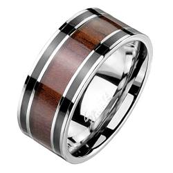 Mianova Band Ring Edelstahl Fingerring Mianova Linien Holzmaserung Holz Inlay Herrenring Damenring Partnerring Ehering Damen Herren Größe 67 (21.3) von Mianova