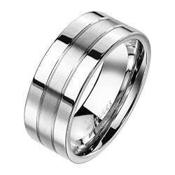 Mianova Band Ring Edelstahl Fingerring gebürstet zweitönig Herrenring Damenring Partnerring Ehering Damen Herren Silber Größe 74 (23.6) | Breite 8mm von Mianova