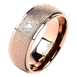 Mianova Band Ring Edelstahl mit Glitzer Kristall Ehering Herrenring Damenring Damen Herren Trauring Größe 55 (17.5) Rosegold Breit 6mm von Mianova