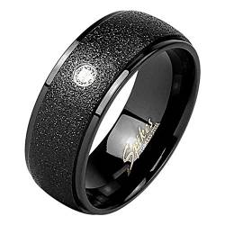 Mianova Band Ring Edelstahl mit Glitzer Kristall Ehering Herrenring Damenring Damen Herren Trauring Größe 62 (19.7) Schwarz Breit 8mm von Mianova