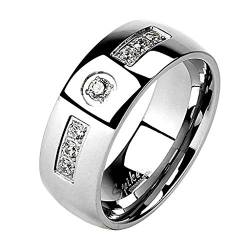 Mianova Band Ring Edelstahl mit Zirkonia Kristall Ehering Herrenring Damenring Partnerring Damen Herren Silber Größe 50 (15.9) Breit 6mm von Mianova