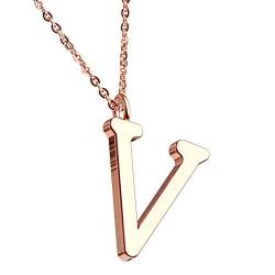 Mianova Damen Halskette Kette mit Buchstaben Anhänger Rosegold Vergoldet Buchstabe V von Mianova