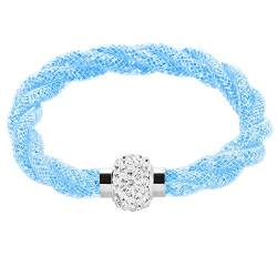 Mianova Damen Stardust Schlauch Armband Armreif Netzschlauch Nylon mit Strass Steinen Kristallen Shamballa Kugel Silber Hellblau von Mianova