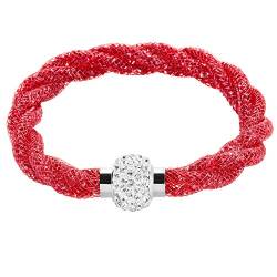 Mianova Damen Stardust Schlauch Armband Armreif Netzschlauch Nylon mit Strass Steinen Kristallen Shamballa Kugel Silber Rot von Mianova