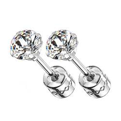 Mianova Doppel Ohrstecker Edelstahl Stecker mit Zirkonia Kristall Diamant Form Stein Ohrringe medizinisch rund klein Damen Herren Kinder Silber 5mm von Mianova