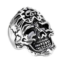 Mianova Herren Ring Edelstahl Massiv Breit Herrenring Männer Biker Rocker Totenkopf Ring Totenschädel mit Bandana Silber Größe 68 (21.6) von Mianova