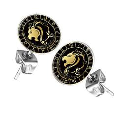 Mianova Ohrstecker Ohrringe Stecker Platte mit Sternzeichen Motiv Tierkreiszeichen Silber für Damen Herren oder Kinder Löwe von Mianova