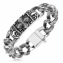 Mianova Panzer Armband Armreif Glieder Armband Armreif Massiv Panzer Edelstahl Armband Armreif Bracelet Silber mit Gothik Cross Kreuz Biker Style von Mianova