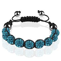 Mianova Shamballa Strass Armband Armreif Glücksbringer Glücks Armband Armreif mit Kristall Kugeln einfarbig Ozeanblau Blau von Mianova