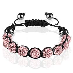 Mianova Shamballa Strass Armband Armreif Glücksbringer Glücks Armband Armreif mit Kristall Kugeln einfarbig Rosa von Mianova