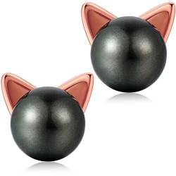 Katzen Ohrringe Schwarze Perle Katzen Ohrringe Sterling Silber Katzen Ohrstecker Niedliche Katzen Ohrstecker Schwarze Katzen Ohrringe Kätzchen Katzen Ohrringe für Damen Mädchen Katze Ohrringe von Miaofu