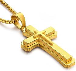Miaofu Kreuz Halskette Edelstahl Kruzifix 316L Anhänger Schmuck für Herren Damen Frauen Gold Farben von Miaofu