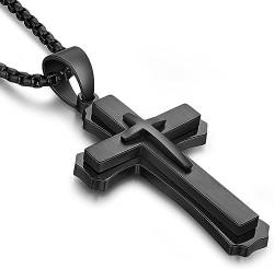 Miaofu Kreuz Halskette Edelstahl Kruzifix 316L Anhänger Schmuck für Herren Damen Frauen Schwarz Farben von Miaofu