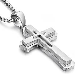 Miaofu Kreuz Halskette Edelstahl Kruzifix 316L Anhänger Schmuck für Herren Damen Frauen Silber Farben von Miaofu