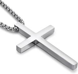 Miaofu Kreuz Halskette Edelstahl Kruzifix 316L Anhänger Schmuck für Herren Damen Silber Farben von Miaofu