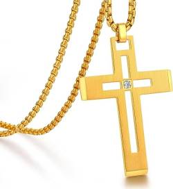 Miaofu Kreuz Halskette für Herren Damen Schmuck Kreuz Anhänger mit 22'' Kette Gold von Miaofu