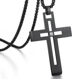 Miaofu Kreuz Halskette für Herren Damen Schmuck Kreuz Anhänger mit 22'' Kette Schwarz von Miaofu