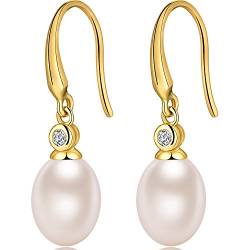 Pearl Earrings Silber Perle Ohrringe Perlen Ohrringe für Damen Sterling Silber Süßwasserperlen Ohrringe 8mm Hängend Perle Ohrringe Gold Perle Ohrringe Weißgold Perlenohrringe Hängend Perle Ohrringe von Miaofu