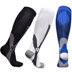 Miavogo 3 Paar Kompressionsstrümpfe für Damen und Herren, Stützstrümpfe mit Elastisch, Compression Socks Herren, Geeignet für Sport, Reisen, Fitness（L/XL） von Miavogo