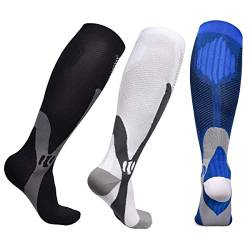 Miavogo 3 Paar Kompressionsstrümpfe für Damen und Herren, Stützstrümpfe mit Elastisch, Compression Socks Herren, Geeignet für Sport, Reisen, Fitness（S/M） von Miavogo