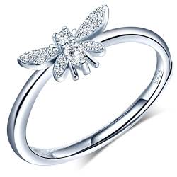 MicLee Damen 925 Sterling Silber Biene Ring Hochzeitsringe Eheringe Verlobungsring Trauringe mit Weiß Zirkonia Partnerring Verstellbare Geschenke für Valentinstag Weihnachten für Frauen Freundin von MicLee