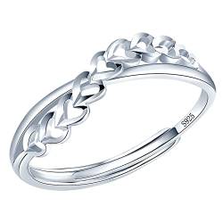 MicLee Damen 925 Sterling Silber Herz Ring Hochzeitsringe Eheringe Verlobungsring Trauringe Partnerring Verstellbare Modeschmuck Geschenke für Valentinstag Weihnachten für Frauen Freundin von MicLee