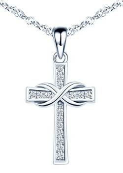 MicLee Damen 925 Sterling Silber Zirkonia Halskette Fashion Kreuz Unendlichkeit Zeichen Anhänger Infinity Kette mit Geschenkbeutel Super Geschenk für Paar Pärchen Mutter Tochter von MicLee