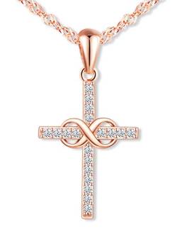 MicLee Damen 925 Sterling Silber Zirkonia Halskette Fashion Kreuz Unendlichkeit Zeichen Infinity Anhänger Kette mit Geschenkbeutel Super Geschenk für Paar Pärchen Mutter Tochter von MicLee