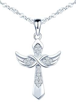 MicLee Damen 925 Sterling Silber Zirkonia Halskette Fashion Kreuz Unendlichkeit Zeichen Infinity Engelsflügel Anhänger Kette mit Geschenkbeutel Super Geschenk für Paar Pärchen Mutter Tochter von MicLee