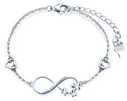 MicLee Damen Armband Zirkonia 925 Sterling Silber Allergenfrei "Love is like a butterfly" Schmetterlinge Unendlichkeit Zeichen Zwei Herz Armreif Armkette mit Geschenkbeutel Super Geschenk für Mutter von MicLee