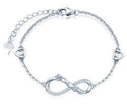 MicLee Damen "Endlose Liebe " Einfach Armband Zirkonia 925 Sterling Silber Allergenfrei Rose Unendlichkeit Zeichen Zwei Herzen Armreif Armkette mit Geschenkbeutel Super Geschenk für Mutter Freundin von MicLee