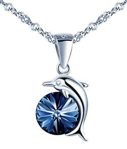 MicLee Damen Frauen Einfach Halskette Kette 925 Sterling Silber Delfin Blauer Kristall Anhänger Halskette Geschenkbeutel Super Geschenk für Mutter Freundin von MicLee