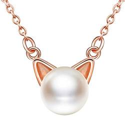 MicLee Damen Halskette 925 Sterling Silber Süße Katze Perlen Anhänger Kette Süßwasser-Zuchtperlen Katzenohren mit Geschenkbeutel Super Geschenk von MicLee