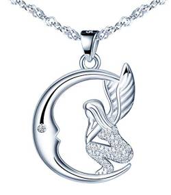 MicLee Damen Halskette 925 Sterling Silber Zirkonia Mond Engel Anhänger Kette mit Geschenkbeutel Super Geschenk für Paar Pärchen Mutter Tochter von MicLee