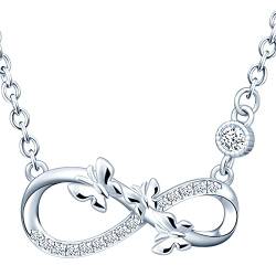 MicLee Damen Halskette 925 Sterling Silber Zirkonia Unendlichkeit Zeichen Drei kleine Schmetterlinge Anhänger Kette mit Geschenkbeutel Super Geschenk für Mutter Freundin von MicLee