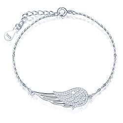 MicLee Damen Leer Engelsflügel Armband 925 Sterling Silber Zirkonia Armkette Verstellbar Charm Armreif mit Geschenkbeutel Super Geschenk für Paar Pärchen Tochter von MicLee