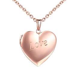 MicLee Damen Love Halskette Kette Foto Herz Medaillon Photo Bilder Amulett Edelstahl Anhänger Herzkette mit Geschenkbox Grußkarte Super Geschenk für Paar Pärchen Mutter Tochter von MicLee