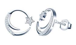 MicLee Damen Ohrringe 925 Sterling Silber Zirkonia Einfach Stern Mond Ohrstecker Ohrschmuck mit Geschenkbeutel,Super Weihnachten Geschenk von MicLee