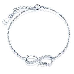 MicLee Damen “Sisters" Klassisch Infinity Unendlichkeit Symbol Armband 925 Sterling Silber Zirkonia Armkette Verstellbar Charm Armreif mit Geschenkbeutel Super Geschenk von MicLee